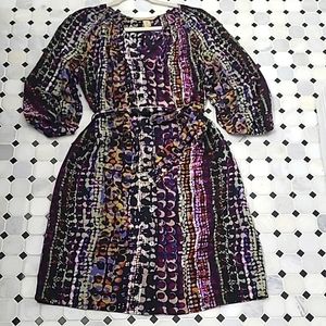 EUC Silk Presley Skye Button Front Dress Size M Purple & Black